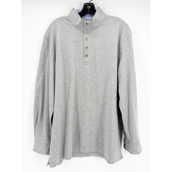 Threadwize Mens 100% Cotton Gray Polo LSV 1/4 Button Down Shirt Sz XL - Picture 1 of 9